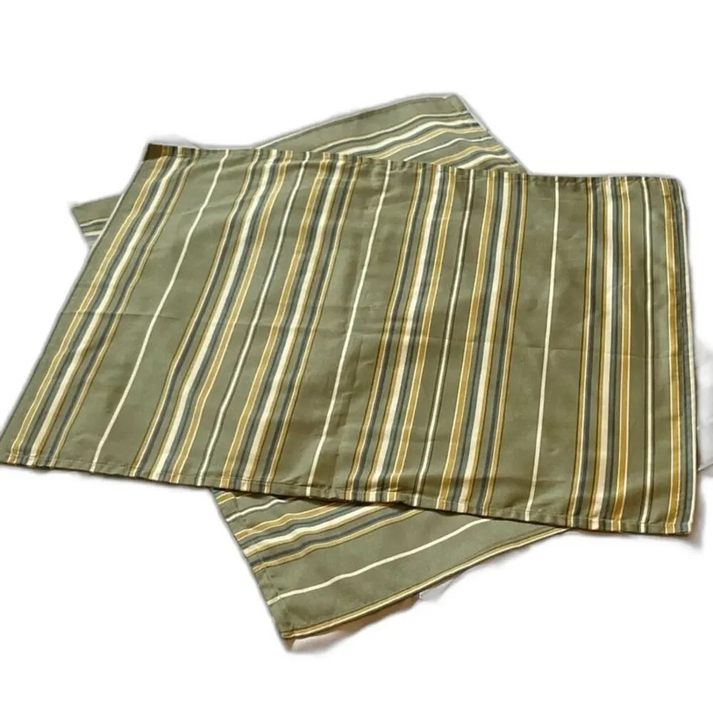 TOMMY BAHAMA Green Gray Cream Yellow Cotton Striped Standard Pillow Sham Pair